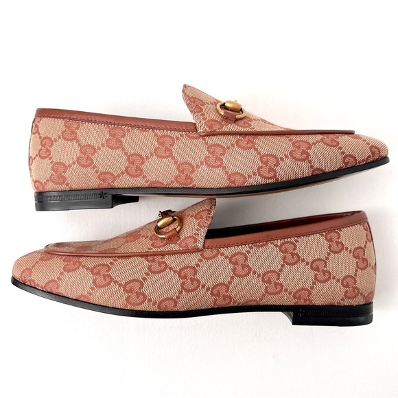 GUCCI || Jordaan Horsebit GG Monogram Canvas Loafer Flat Beige Rust Brown New 6 - Picture 8 of 13